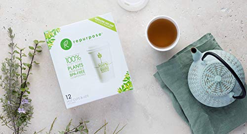 Repurpose 100% Compostable Plant-Based Insulated Hot Cup and Lid Set, 12 ounce, 12 count