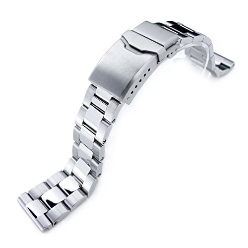 22mm Super Oyster Brushed &amp; Polished 316L SS Straight End Watch Band, Button Chamfer
