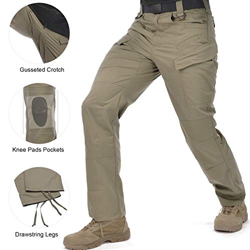 HARD LAND Men’s Waterproof Tactical Pants Ripstop Lightweight Work Cargo Pants with Elastic