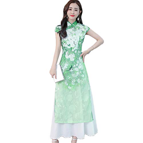 Mua Caixingyi ベトナム ドレス 民族 衣装 アオザイ 半袖 チャイナドレス レディース チャイナ服 女性ドレス ワンピース ロング Aライン 大きいサイズ 花柄 結婚式 着痩せ マキシ丈ワンピース Tren Amazon Nhật Chinh Hang Fado