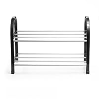 GOLDBEARUK Small Bedroom Shoe Rack Black and Silver 42cm