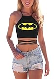 Grace's Secret Women's Cartoon Print Crisscross Lace Up Back Cropped Halter Top