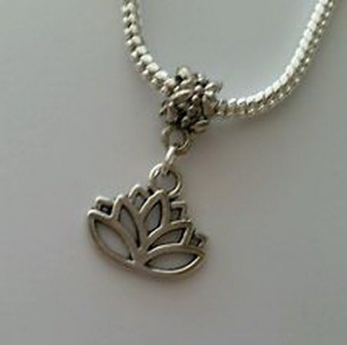 Beads Hut - Lotus Flower Yoga Dangle Charm Bead Silver for European Bracelet