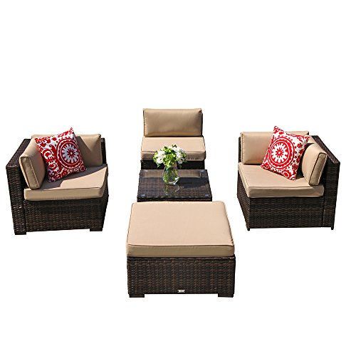 image for Super Patio 5 Piece Outdoor Furniture Sectional Set, All Weather PE Br