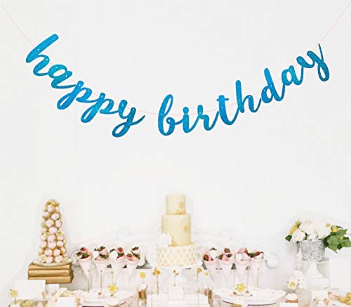 Blue Glittery Happy Birthday Banner Bunting for Boy Birthday Party Baby Shower Anniversary Celebrations Decorations - Thumbnail 2