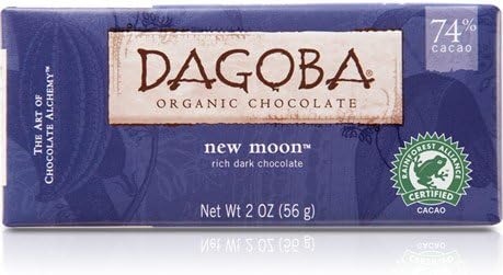 Dagoba Organic Chocolate - Dark Chocolate Bar 74% Cacao Rich New Moon - 2 oz.pack of 2