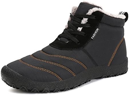 1994Fashion Men’s Fur Lined Waterproof Snow Boots Anti Slip Lace Up Ankles Winter Shoes-Black-45