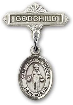 ReligiousObsession's Sterling Silver Baby Badge with St. Nino de Atocha Charm and Godchild Badge Pin