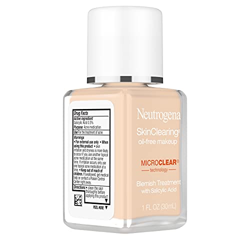 NEUTROGENA SKINCLEARING OIL-FREE ACNE AND BLEMISH FIGHTING LIQUID FOUNDATION WITH.5% SALICYLIC ACID ACNE MEDICINE, SHINE CONTROLLING MAKEUP FOR ACNE PRONE SKIN, 30 BUFF, 1 FL. OZ