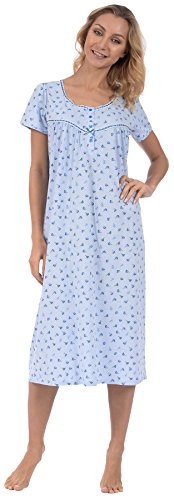 Pink Lady Women's Knit Floral Long Nightgown Blue Medium