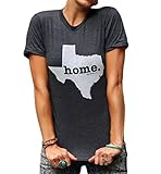 FANOVI Women's Short Sleeve Round Neck Letter Print Tee Texas Home State T-Shirt