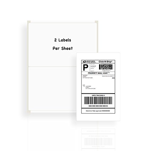 Packzon Shipping Labels with Self Adhesive, Laser Inkjet Printers, 8.5 x 5.5 Inches, White, Pack of 1000