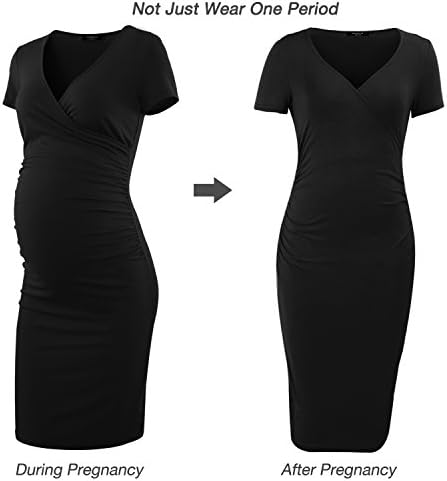Ortilerri Women's V Neck Bodycon Sexy Maternity Dress, Knee Length Dresses for Nursing (Black, XXL)