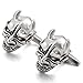 INBLUE Men's 2 PCS Rhodium Plated Cufflinks Silver Tone Black Devil Skull Shirt Wedding Business 1 Pair Set