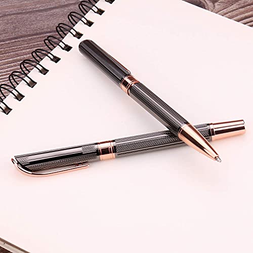 SHALORY Ballpoint and Rollerball Pen Set, Stylish Line Engraved Metal