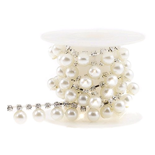 XIAOTAI Rhinestone Trims 1 Yard Silver Close Chain Beaded white Pearl Trims for Wedding lace Trim and Bridal Dress Beautiful Christmas Decroation and Gifts