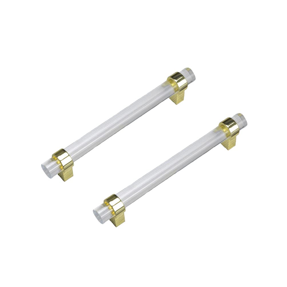 CONPHERON 2 Pcs Cupboard Pulls Handles Crystal Acrylic Cabinet Pull Handle Drawer Knobs Furniture Kitchen Door Handles Cabinet Knobs Gold 128mm