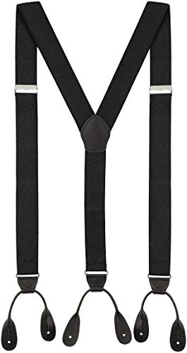 Fashion Accessories Leather Tuxedo Suspenders for Men: Button End Pant Braces Clothes Accessory with Elastic, Y Back Design - (Black) - Thumbnail 5
