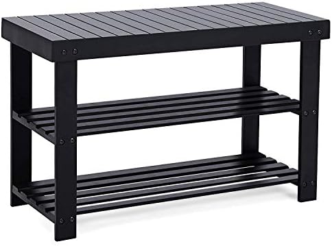 Quelife 3-Tier Bamboo Shoe Rack Bench, Storage Shelf,Storage Bench, Holds Up to 264 Lb