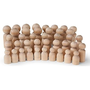 Koalabu Natural Unfinished Wooden Peg Doll Bodies, Quality People Shapes, Great for Arts and Crafts, Birch and Maple Wood Turnings, Artist Set of 40 in 5 Different Shapes and Sizes
