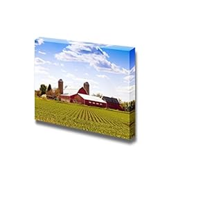 Canvas Prints Wall Art - Traditional American Farm with Blue Sky | Modern Wall Decor/Home Art Stretched Gallery Canvas Wrap Giclee Print & Ready to Hang - 12" x 18"