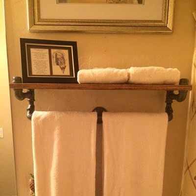 InfiniteW Industrial Vintage Wrought Iron Pipe Loft-Style Bookshelf Towel Bar, Rustic Pipe Shelves for Home Bathroom