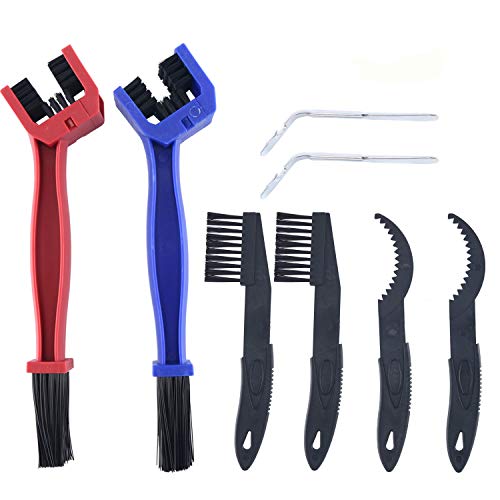 YAETEK 8 Pcs Motorcycle Bike Chain Gears Cleaning Brushes, with 2 Chain Gear Cleaner,2 Pry Bar,Multi-Purpose Maintenance Cleaner Tools Accessories