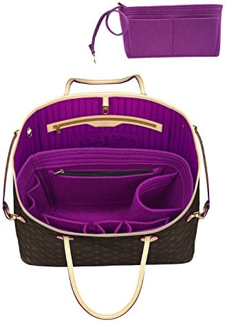 YOOXI Inner Zipper Pocket Felt Insert Bag Organizer Bag In Bag For Handbag with Key Chains Purple X-Large