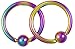 Pair of 2 Rings: 14g 7/16 Inch Surgical Steel Rainbow IP Plated Captive Bead Hoop Rings