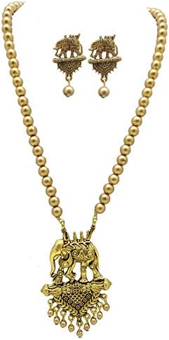 MDS FASHIONSPlastic Copper Color Beads with Antique Dollar and Earring Set for Beautiful Woman (MDS-1053)