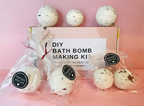 bMAKER DIY Bath Bomb Making Kit - Lavender, Rose Essential Oil and Dried Flowers - Soap Molds, Cello Bag, Handmade Tag, 33 items in the kit - Easy to Make 8-12 Medium to Large Fizzy Bombs