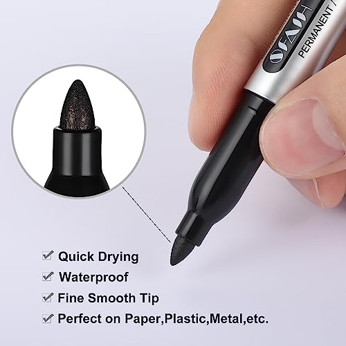 SFAIH Black Permanent Markers Bulk 24 Pack Fine Point Permanent