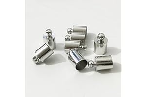 ZHITENG 50pcs Glue-in Style Necklace Cord Crimp End Caps tassel caps beads crimps end (6mm wide, 10mm long, Rhodium plated)