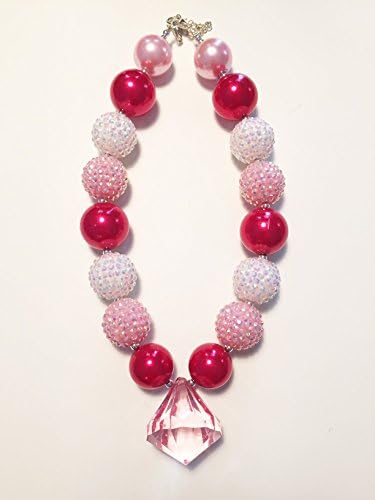 Chunky Diamond Necklace for Girls, Children Chunky Bead Jewelry, Red and Pink Chunky Necklace, Photo Shoot Accessory, Fashion Jewelry for Toddlers, Child Necklace Big Beads