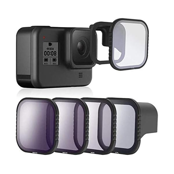 TELESIN 4 Stück ND8 16 32 CPL Magnetfilter Set Objektivschutz ND8 ND16 ND32 CPL Filter für GoPro Hero 8 Schwarz Kamera…