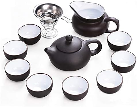 | Teaware Sets | Kung Fu Tea Set Outside black inside white Zisha,Yixing Teapot Handmade Purple Clay Tea Pot Cup Set,Ceramic Chinese Gift | by AQANATURE