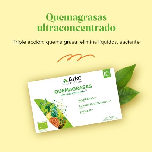 Arkofluido Quemagrasa Bio 20 Ampollas, Control de Peso, Saciante, Elimina Líquidos y Toxinas Más Asesoramiento Nutricional, Complemento Alimenticio, 20 Unidad (Paquete de 1)