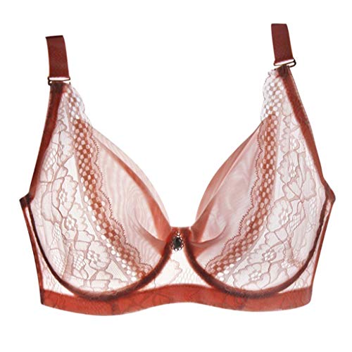 TOOPOOT  Women Sexy Underwear, Plus Size Adjustable Gauze Breathable Extra-Elastic Translucent Bra Pink