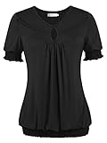Ninedaily Tunic Top Women V-neck Elastic Draped Short Sleeve Chest Opening Blusa