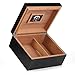 MEGACRA Desktop Cigar Humidor, Cedar & Leather Cigar Storage Box Well Seal Design with Tray and Adjustable Divider, Glass Hygrometer and Rectangle Humidifier, Holds 25-50 Cigars (Dark Black)