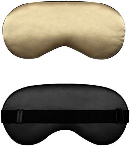 LINGYU (2 Pack) Mulberry Silk Sleep Mask with Adjustable Strap, Softsmooth Both Sides Silk Perfect Sleep Eye Mask-Black Golden