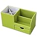 KINGFOM Wooden Struction Leather Multi-function Desk Stationery Organizer Storage Box Pen/Pencil ,Cell phone, Business Name Cards Remote Control Holder Colors (Green-flannel)