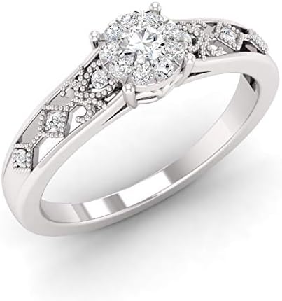 Giovance Natural and Certified Diamond Engagement Ring in 18K White Gold | 0.32 Carat Vintage Style Halo Cluster Ring for Women, US Size 6.5