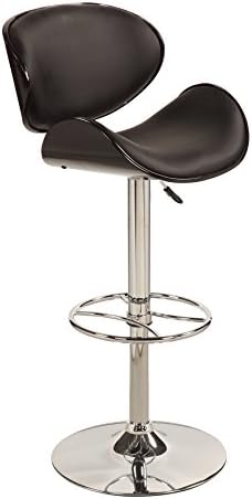 ModHaus Mid Century Retro Modern Vintage Molded Plywood Black Adjustable Swiveling Bar Stool with Chrome Base Includes ModHaus Living (TM) Pen by ModHaus