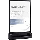 ECKEK ABS Plastic Sign Holder, Menu Displays T Shape Sign Stand with Business Card Holder, Plastic Display Stand for Ads, Menu, Photos, Business Card (Black A5 148×210mm/5.83×8.27 inches)