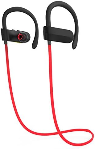 Bluetooth Earbuds,Soft Silicone Earplugs Reekow Sport Wireless Sweatproof Earhook Q12 Headphones with Microphone and Remote for Running Jogging Hiking Gym and Workout, Red / Black