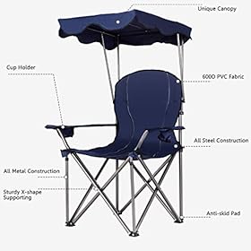 GYMAX Camping Chair, Folding Outdoor Lawn Chair with Canopy, Carry Bag & Cup Holder, Portable Heavy Duty Camp Chair for… 416bi IUyEL