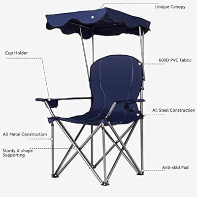 GYMAX Camping Chair, Folding Outdoor Lawn Chair with Canopy, Carry Bag & Cup Holder, Portable Heavy Duty Camp Chair for… 416bi IUyEL