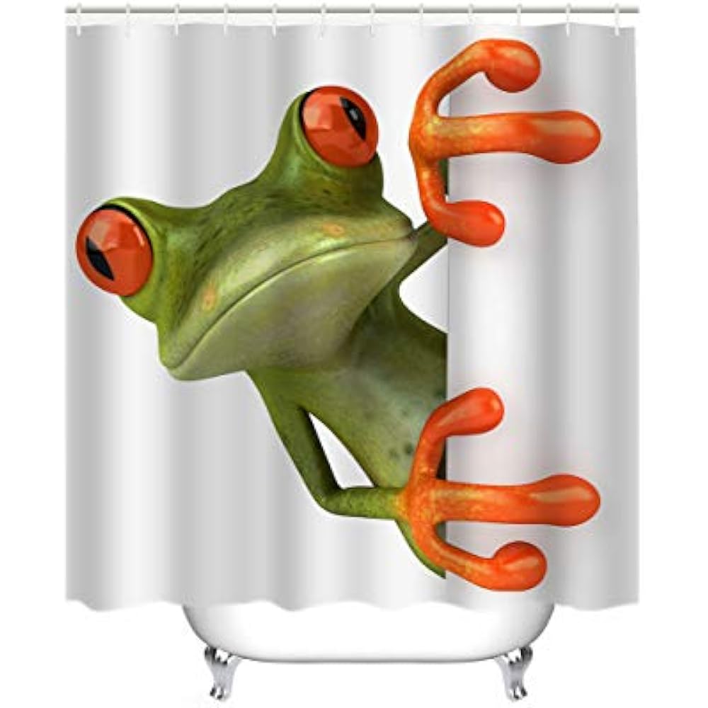 Frog Shower Curtains Hooks & Liners Curtain, Cute Porcelain Hiding