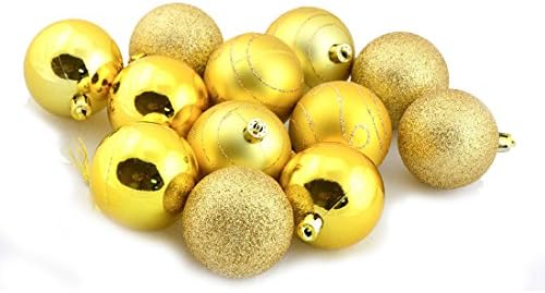12 Pieces Golden Christmas Tree Decor Santa Xmas Balls Hanging Family Home Indoor Outdoor Decorations Party Ornament